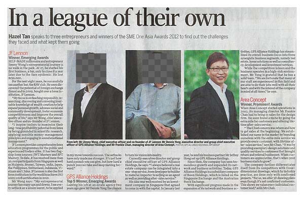 THE STRAITS TIMES ARTICLE featuring AREA CONCEPT and Mr Frankie Chan on Aug 28, 2012